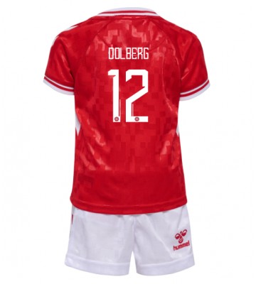 Dinamarca Kasper Dolberg #12 Primera Equipación Niños Eurocopa 2024 Manga Corta (+ Pantalones cortos)